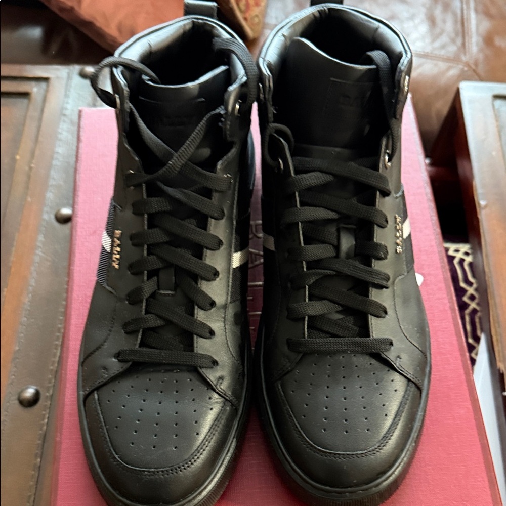 Bally Black Leather High-Top Sneakers